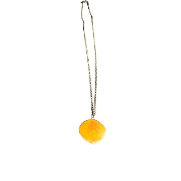 Leaf Design Enamel Necklace 9” Small Delicate Pendant Orange Blush Reversible Vi - Picture 1 of 5